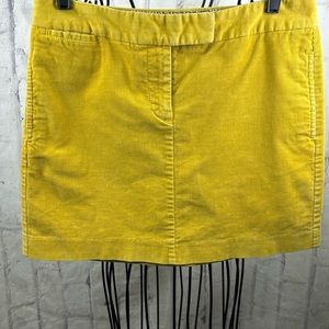 J Crew Factory Corduroy Mini Skirt Mustard Yellow Hook and Zipper Front Stretchy